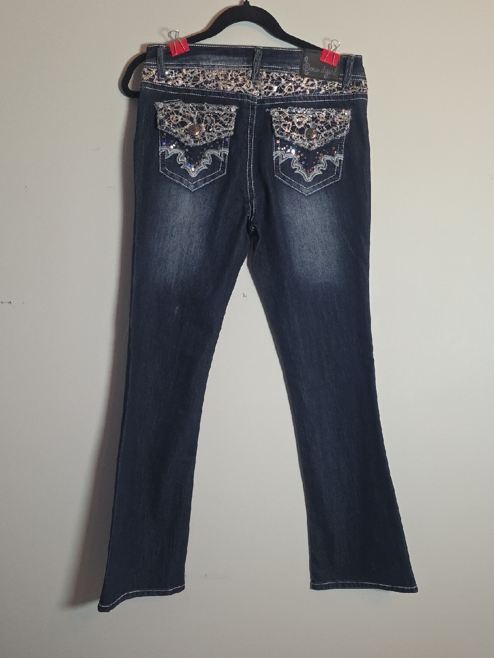 Soundgirl Dark Blue Boot Cut Jeans with Embellished Pockets